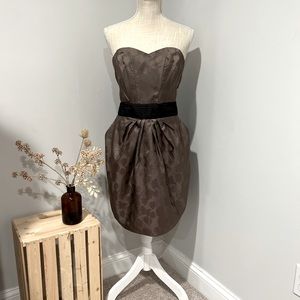 H&M Strapless Mini Dress With Cummerbund Waist | Brown Size 12